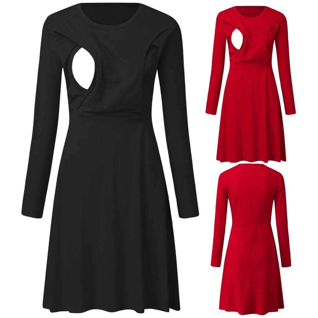 Женское повседневное ночное белье с длинным рукавом для кормящих женщин платье