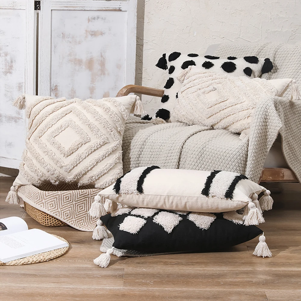 

Tassel Cotton Linen Cushion Cover Beige Decorative Texture Pillow Cover for Living Room Bedroom Pillowcases 30x50cm/45x45cm