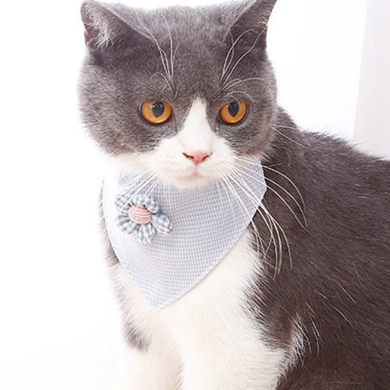Pet Lattice Scarf Set Washable Kerchief Supplies Elegant Flower Design Dog Bandana Cat Bib Pink Blue Collar | Дом и сад