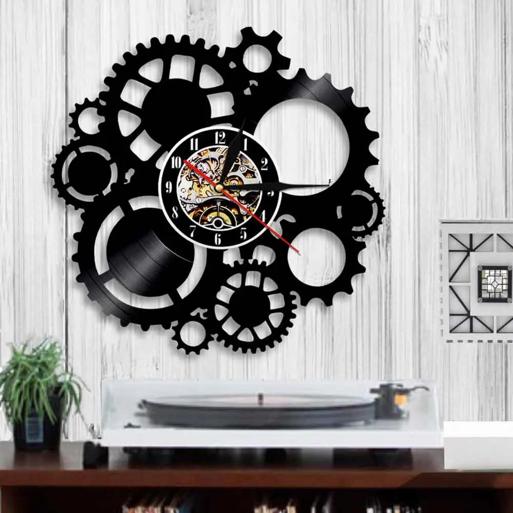 Уникальные декоративные настенные часы в стиле стимпанк винтажные с виниловой