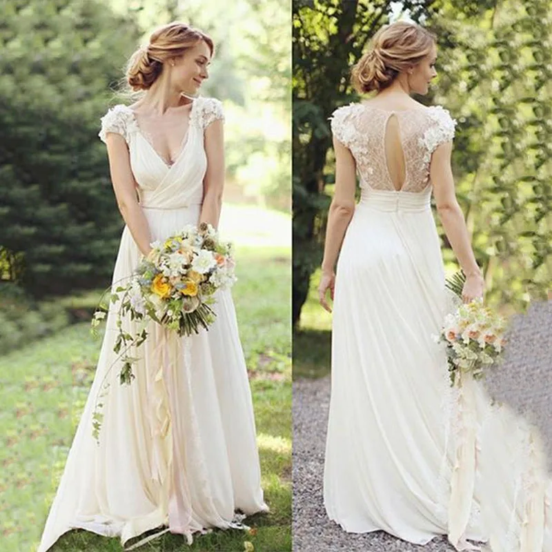 

YILIBER New simple wedding dress backless sleeveless design chiffon lace bride dresses princess dress plus size tailor-made