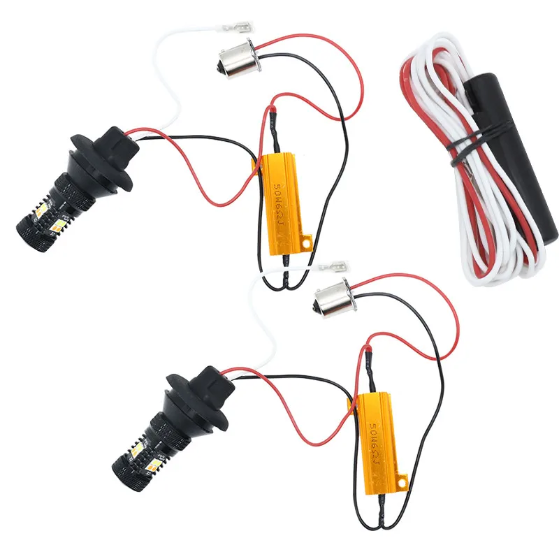 

2 шт. светильник с поворотным сигналом 1156 3030 16 светодиодов P21W BAU15S PY21W 3156 P27W 7440 Светодиодная лампа белый и янтарный двойной цвет переключатель ...