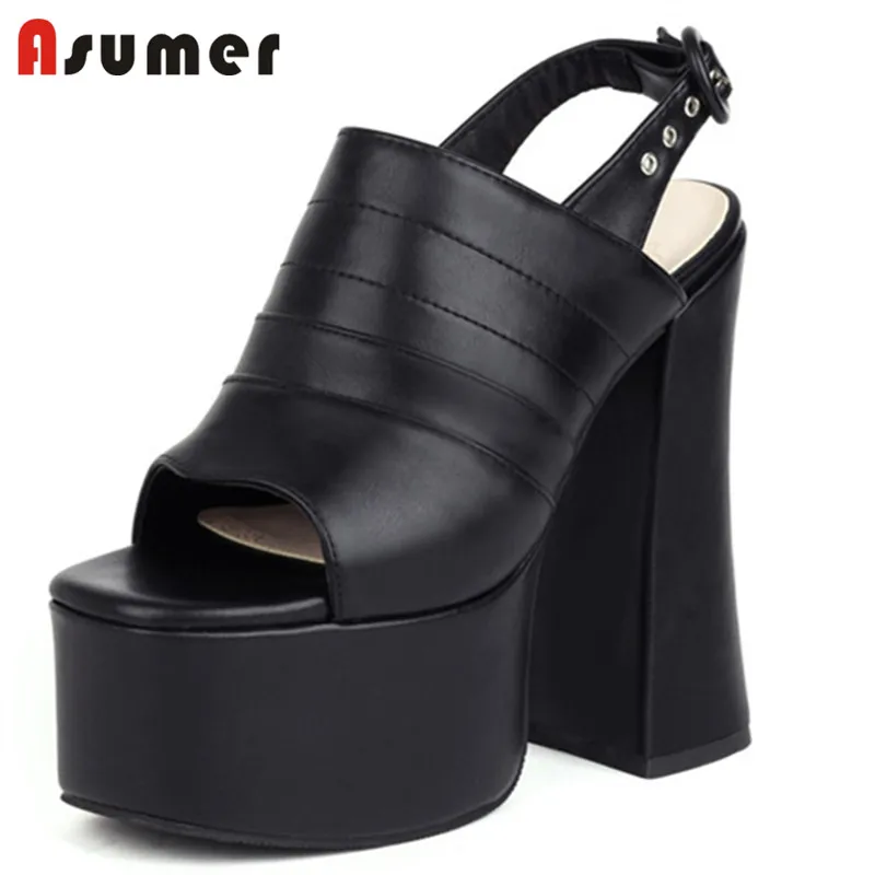 

Asumer/женские ботинки-гладиаторы сандалии с открытым носком и пряжкой; Пикантные сандалии на платформе и высоком каблуке; Летняя женская обувь для выпускного в римском стиле