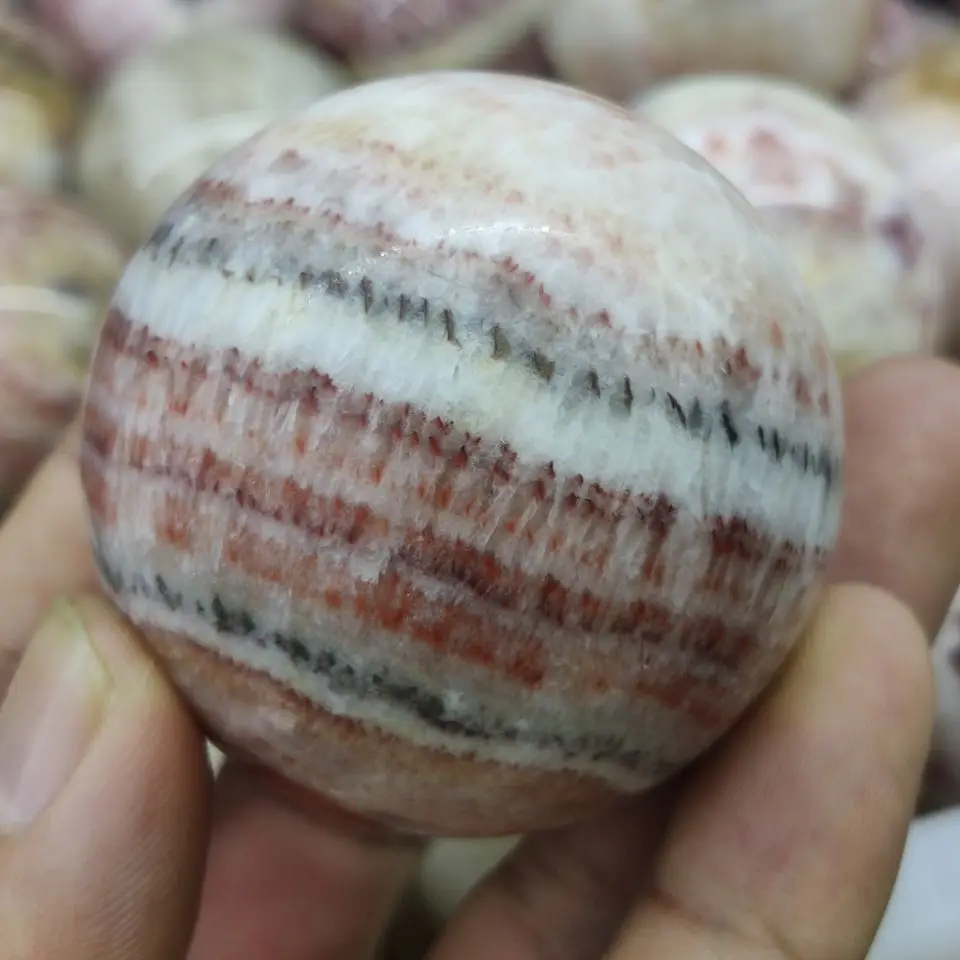 

50mm Natural Tricolor Banded Calcite Sphere Pork Stone Crystal Ball