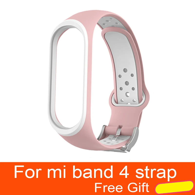 Pink-white Для Xiaomi mi Band 4 ремешок Смарт аксессуары Замена водонепроницаемый двойной цвет силиконовый браслет для mi Band 4 NFC ремешок - Цвет: Pink-white