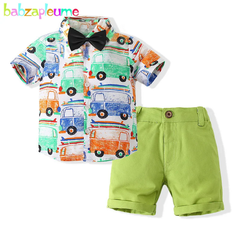 

babzapleume Summer Outfits Baby Boy Clothes Set Fashion Casual Orint Cartoon Gentleman Shirt+Shorts Boutique Kids Clothing 089