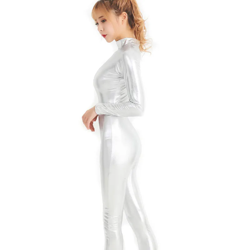 Женский Блестящий Комбинезон из спандекса металлизированная лайкра боди