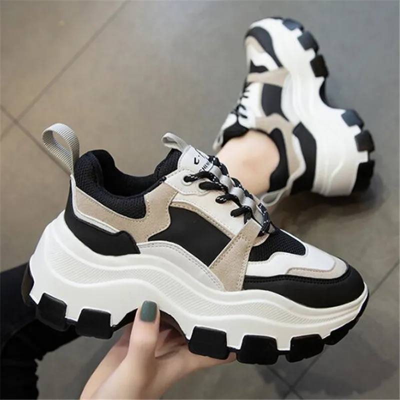 

Women Chunky Sneakers Vulcanize Shoes Korean Fashion New Female Platform Thick Sole Walking Casual Shoes Woman Black White 35-40