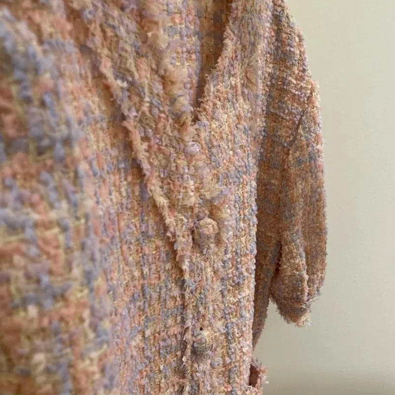 

High Quality Tweed Jacket Spring Autumn Women Fashion Little Fragrant Style Shaggy Short Tassel Single Breasted Vintage Tops New