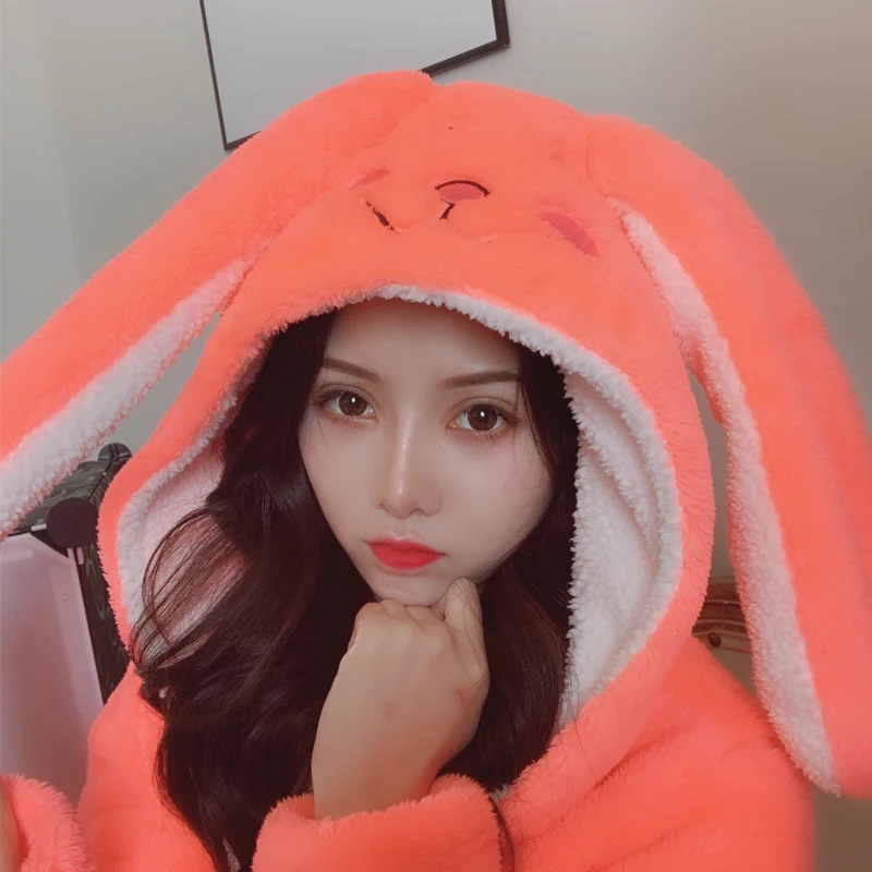 Халат женский зимний бархатный милая мультяшная лиса кролик коралловый банный