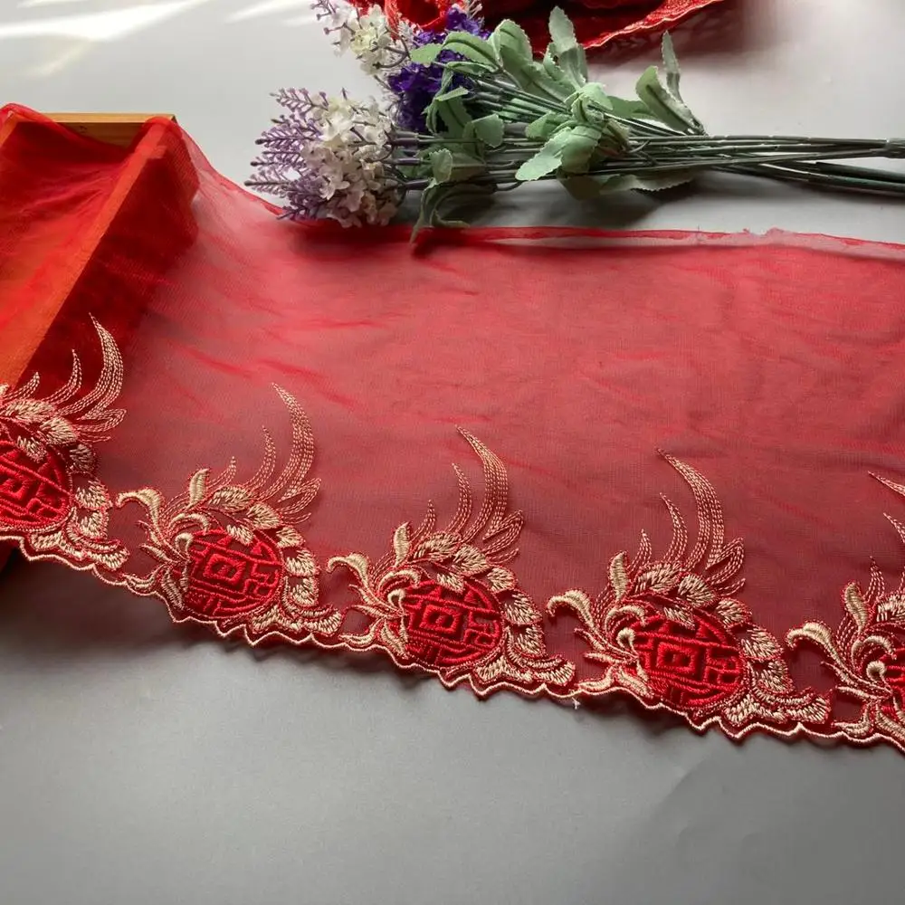 

1 Yard Red Mesh Gauze Embroidery Exquisite Lace DIY Ladies Wedding Children s Clothing Fabric Cradle Home Textile Sofa Trim