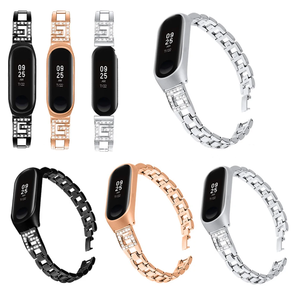 Ремешок из нержавеющей стали для смарт часов Xiaomi Mi Band 3 4 металлический сменный