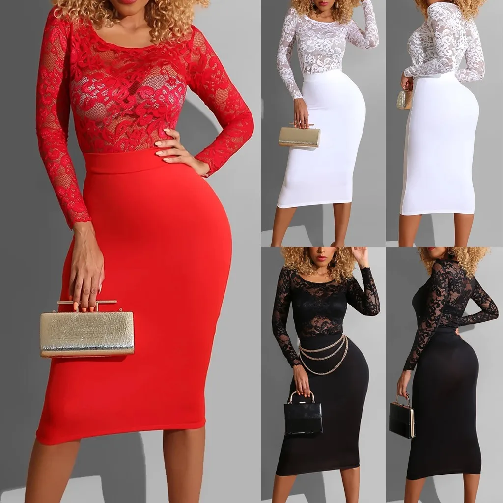 Зимнее платье сексуальное женское Модное Элегантное осеннее кружевное длиной до колена с длинным рукавом