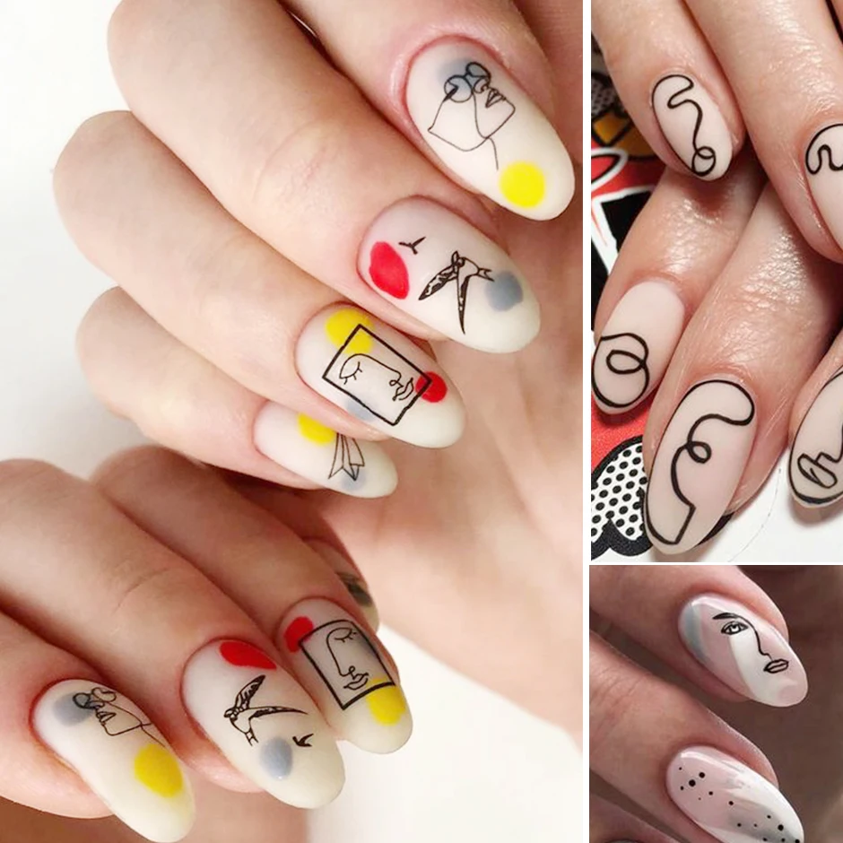 

Abstract Lady Face Nail Decals Water Black Leaf Sliders Paper Nail Art Decor Gel Polish Animal Snake Sticker Manicure Foils