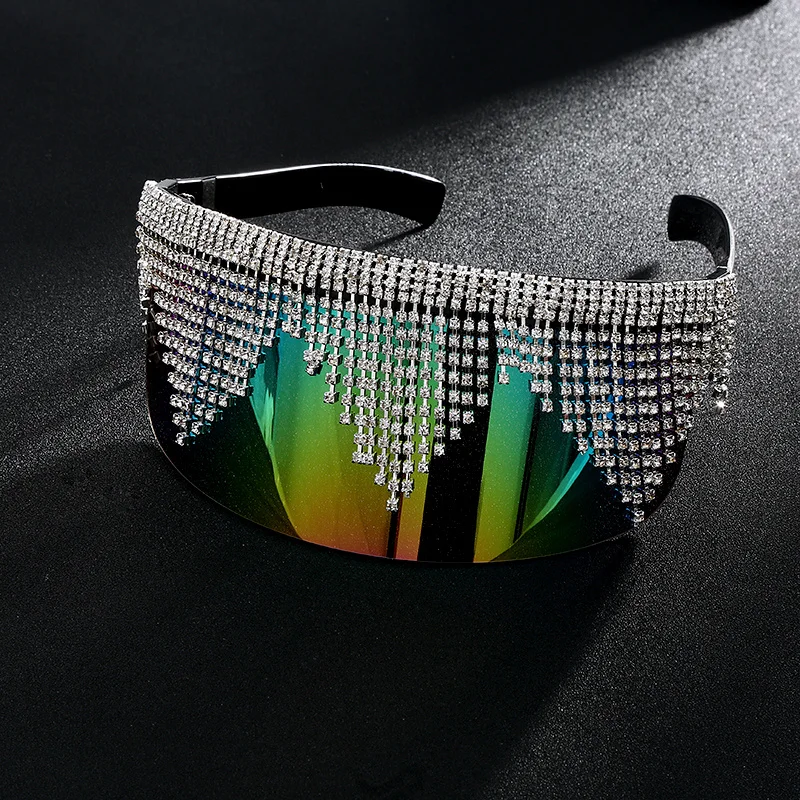 Модные стразы негабаритные зеркальные солнцезащитные очки для женщин и мужчин