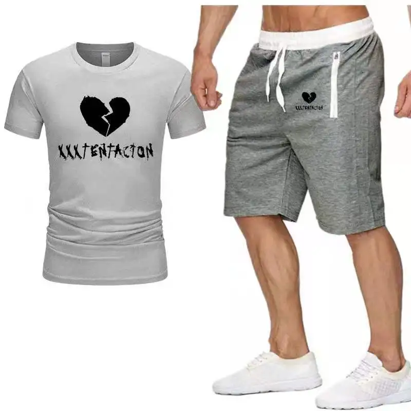 

2021 new love M men's summer casual T-shirt + shorts two pieces of leisure sports suit men's sportswear sportswear brand sportsw