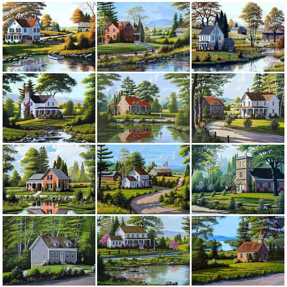 

EverShine Diamond Painting Landscape Cross Stitch Diamond Mosaic House Picture Full Square Rhinestones DIY Handmade Gift