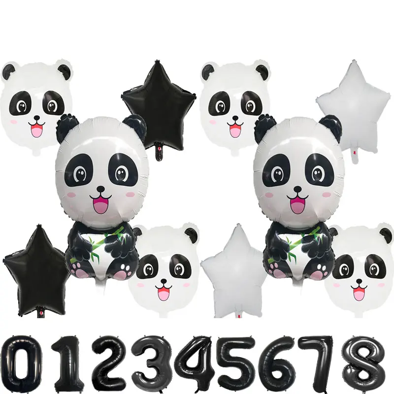

6Pcs/set Cartoon Panda Balloon and 32inch Number Balloon with 18inch Star Panda Head Foil Ballon Kids Birthday Party Toy Balloon