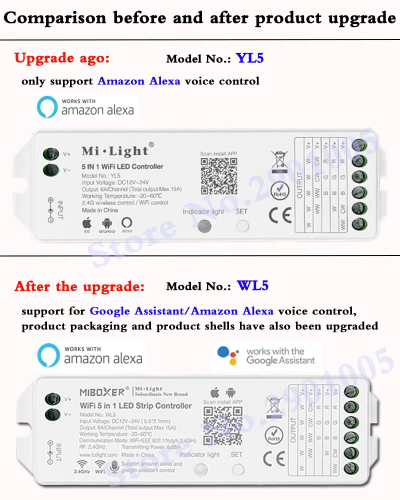 5 в 1 WiFi светодиодный смарт-контроллер 6A/Ch Для одноцветных RGB RGBW RGB+ CCT светодиодный полосы, can Alexa/Google Assistant Голосовое управление/приложение