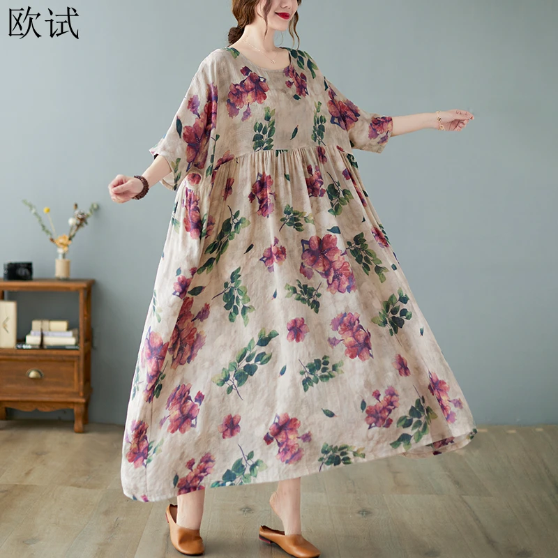 

Oversized Summer Korea Floral Dress For Women Oversized Ladies Loose Casual Beach Style Dresses New Vogue Mujer Femme Dress 2022