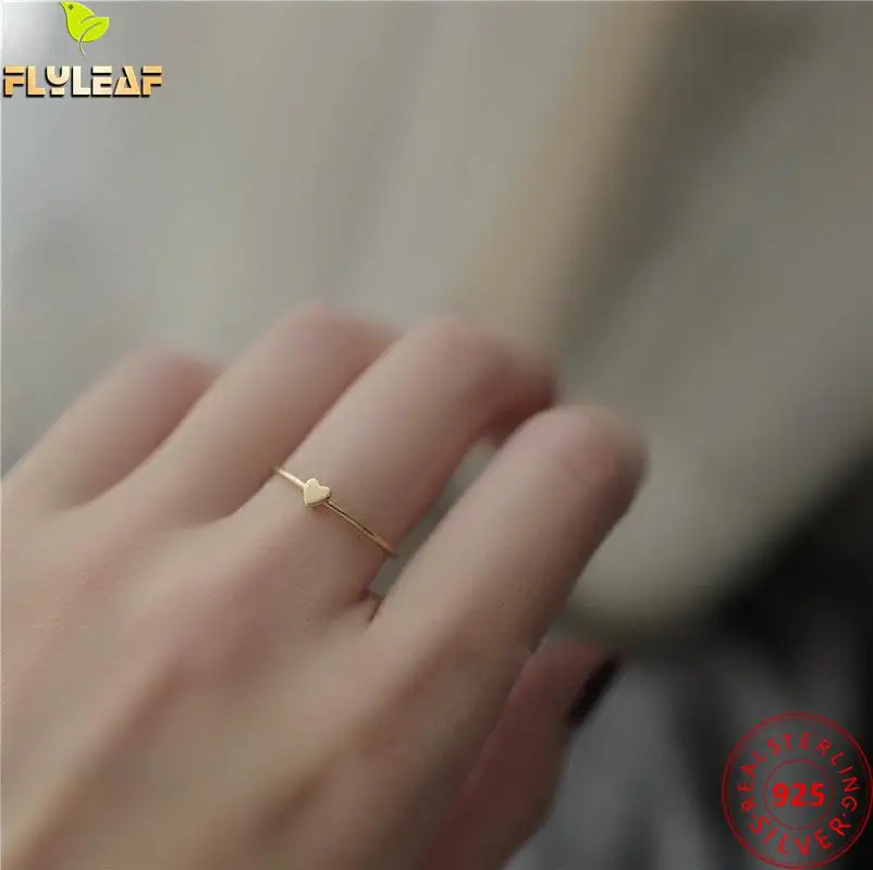 

Super Mini Cute Heart 14k Gold 100% 925 Sterling Silver Rings For Women Open Ring Fashion Fine Jewelry Minimalist Adjustable