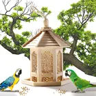 Прочная деревянная пластиковая подвесная прозрачная кормушка для птиц для сада и двора, чехол для еды, товары для домашних животных, деревянная кормушка для птиц шестиугольной формы