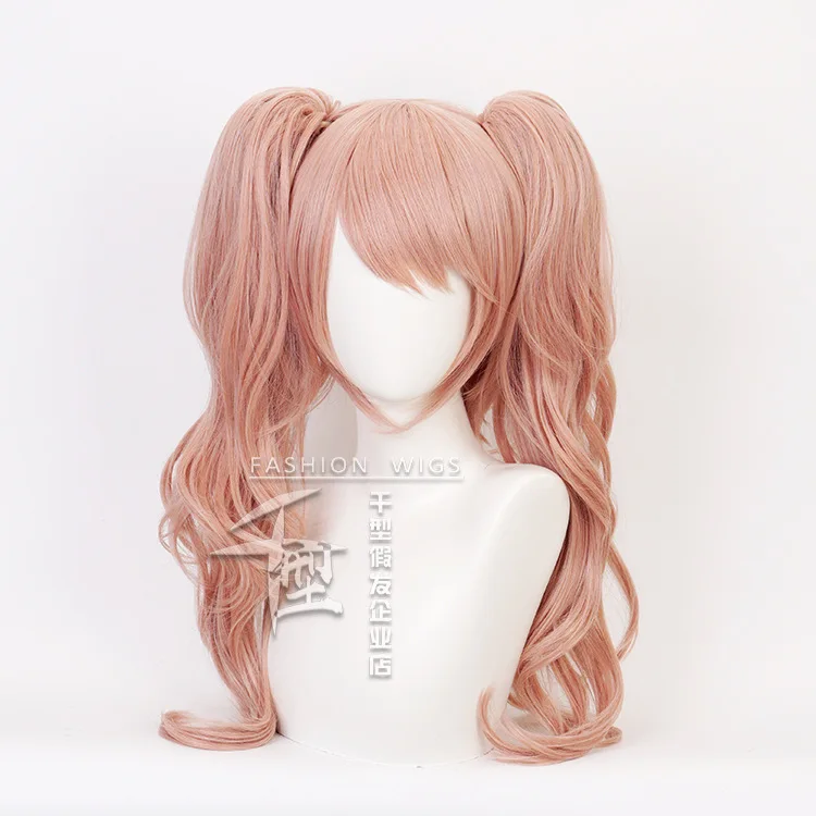 

Dangan Ronpa Danganronpa Enoshima Junko Cosplay Wig Pink Long Wavy With Ponytail Clip Heat Resistant Cosplay Wig + Bear Hairpins