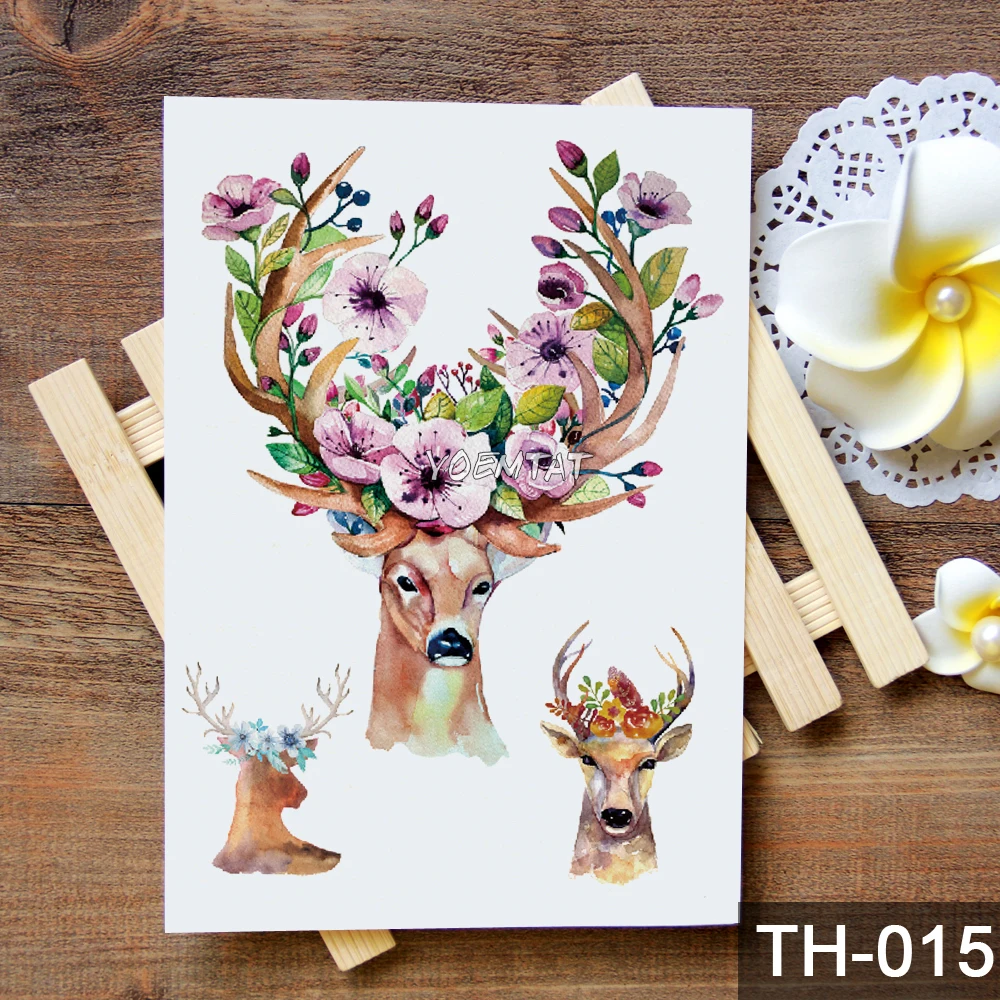 Водостойкая Временная тату наклейка акварель животные узор татуировка