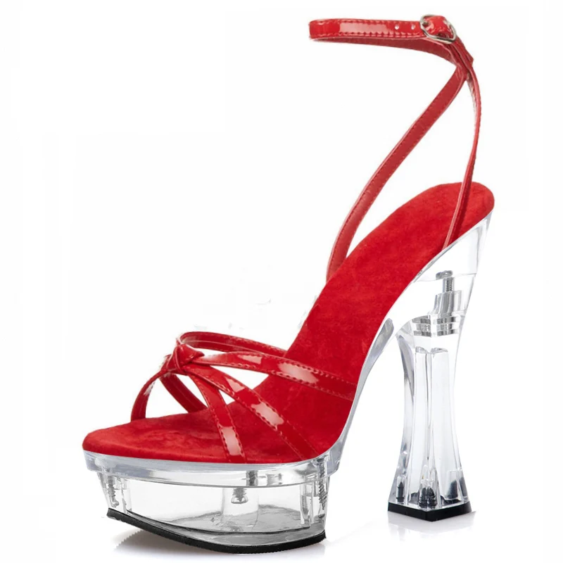 

Dress 14cm Square High Heels Wedding Party Summer Women Night Club Pole Dance Sandals Clear Platform Sandals Shoes