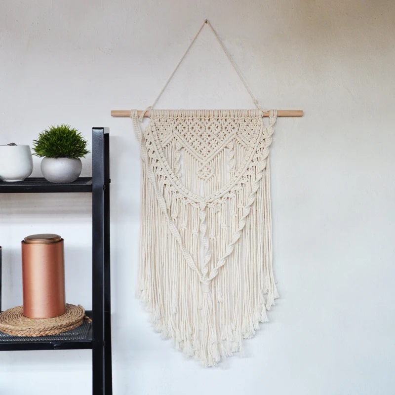 

New Macrame Wall Hanging Tapestry Tassels Yellow Beige Farmhouse Home Decoration Bohemian Boho House Decor Dorm Room