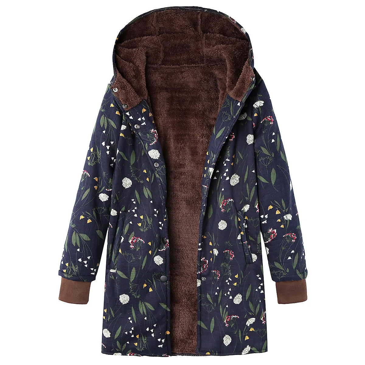 

S-5XL Elegant Vintage Women Atumn Winter Print Long Sleeve Velvet Coats Hooded Loose Jacket Large Size Plus Size