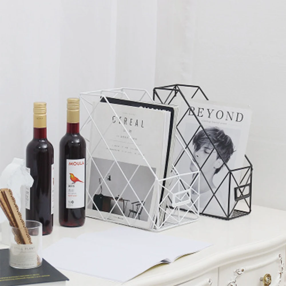 

Iron File Storage Rack Desktop Magazine Books Shelf Basket Office Storage Box