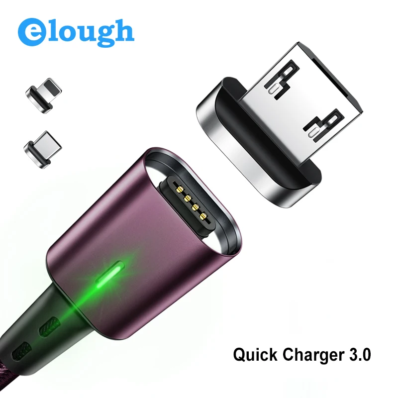 Elough 3 в 1 Магнитный заряд для iphone xs max xr x 8 7 плюс 6 5 6 S тип с кабель микро USB кабель телефон светодиодный магнит провод зарядного устройства