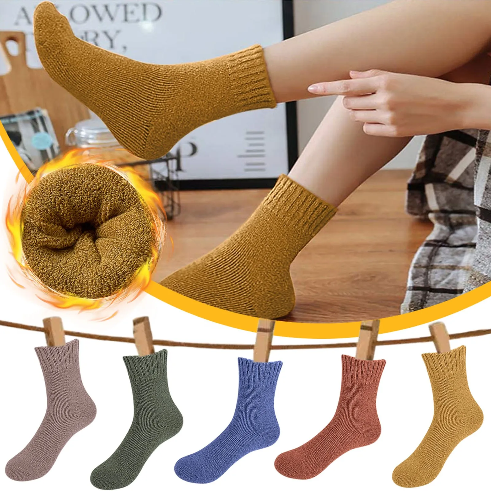 

Носки хлопчатобумажные утепленные средней длины, 5 пар