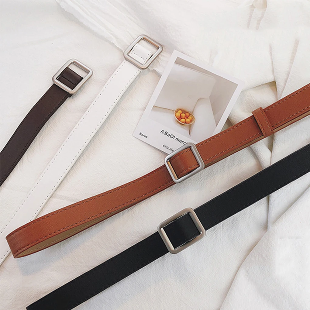 

Square Fashion Waistband Belt without holes buckle retro Women Leather Belt Girl Imitation leather Vintage ladies Coffee Black