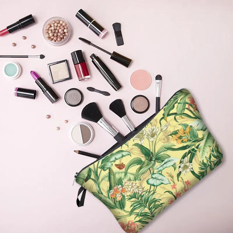 

Palm Leaves Paint Cosmetic Bag Toiletry Tool Organizer Bag Morandi Color Makeup Bag Polyester Pouch Cosmetic Bag Waterproof Bag