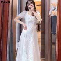 2021 kawaii summer white dress new sweet cute elegant flounce short sleeved sundress for women casual female pretty long dresses
