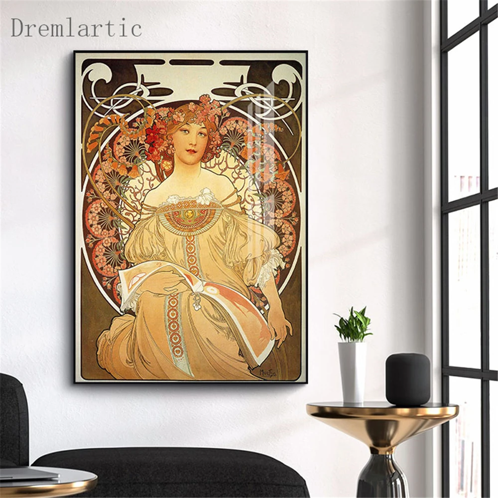 Светильник Альфонса Мухи @ o холст постер из шелковой ткани современный Стиль