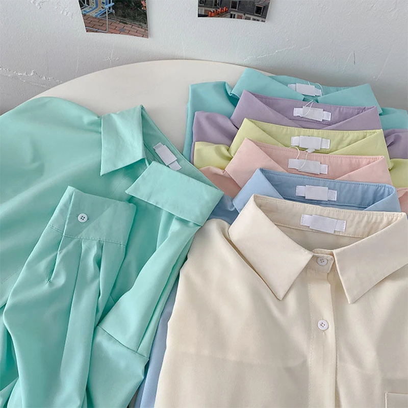 

Shirt Spring 2021 New Women's Korean Version Loose Retro Hong Kong Style Spring Top Ladies Shirt Winter Bottoming Shirt Women