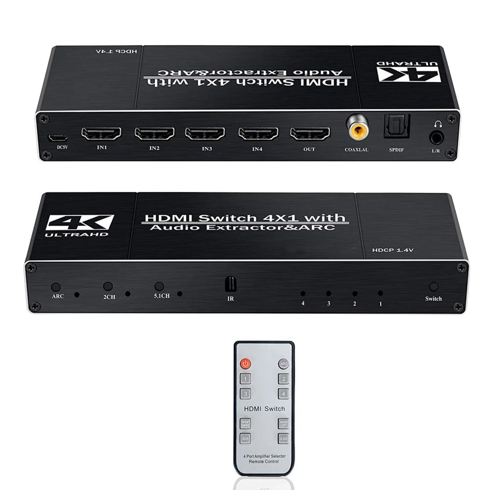 Hdmi матрица 4x2 4K при 60 Гц HDR 4 в 2 YUV 4: оптический сплиттер SPDIF + 3 5 мм аудиовыход HDMI