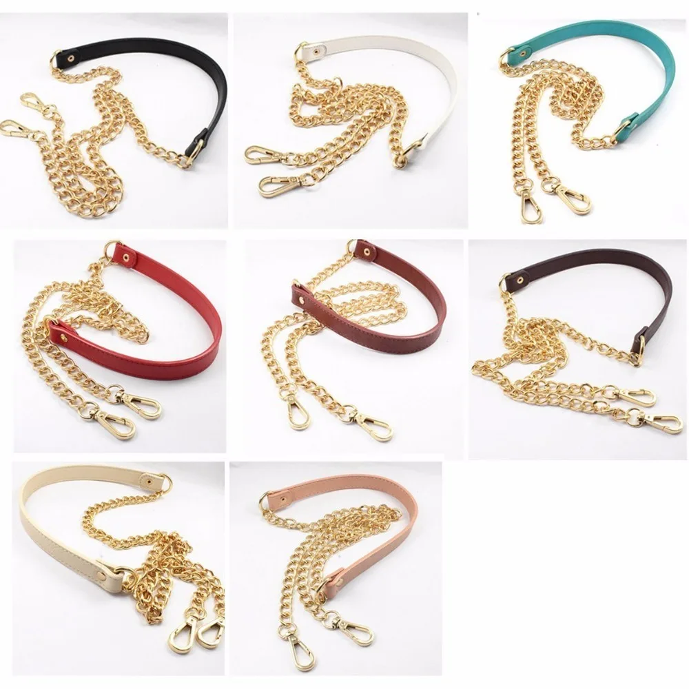 

Diy 70cm-120cm Replacement Gold Chain Shoulder Bag Strap With Pu Leather Belt 11mm Metal Chains Straps For Handbag, Purse Handle