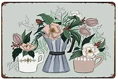 

Flowers Vase Decor Bar Pub Cafe Tin Sign Metal Wall Poster Plaque for Home Kitchen Bar Coffee Shop Christmas Tin Sign