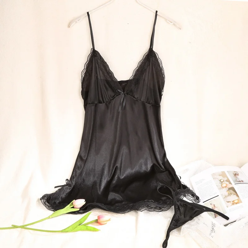 Пикантная ночная рубашка с глубоким V образным вырезом кружевная Пижама женское