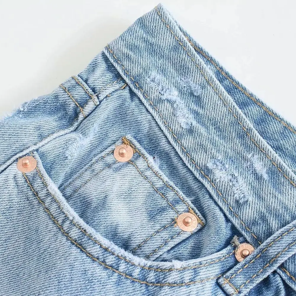 

ZA 2021 women boyfriend stretch straight Jeans Washed full length Mid waist denim pants pocket blue versatile Trousers Ladies