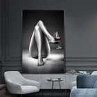Привлекательная женщина винный бокал Картина на холсте черная белая сексуальная фотография Настенная картина Современные картины для декора гостиной