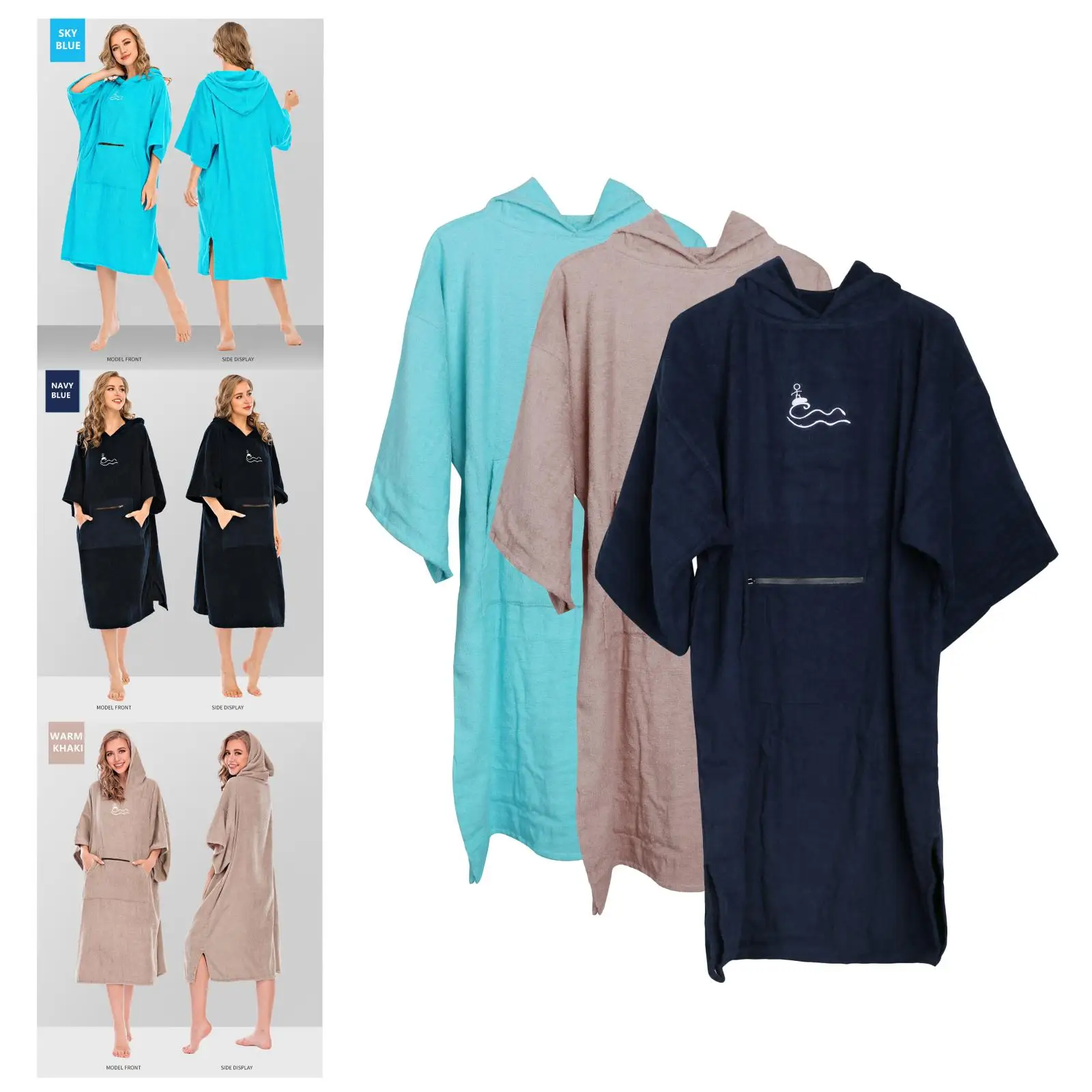 

Unisex Adult Cotton Changing Robe Beach Towel Poncho Cloak For Swimming Surfing