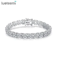 luoteemi 2014 fashion female bracelet white gold color 4 leaf clover cz stone strand bracelet for women free shipping