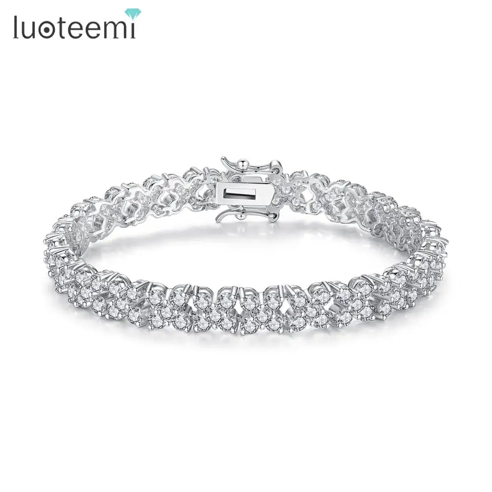 Luoteemi 2014 Модные женские браслет из белого золота 4 цвета Leaf Clover CZ камень прядь для