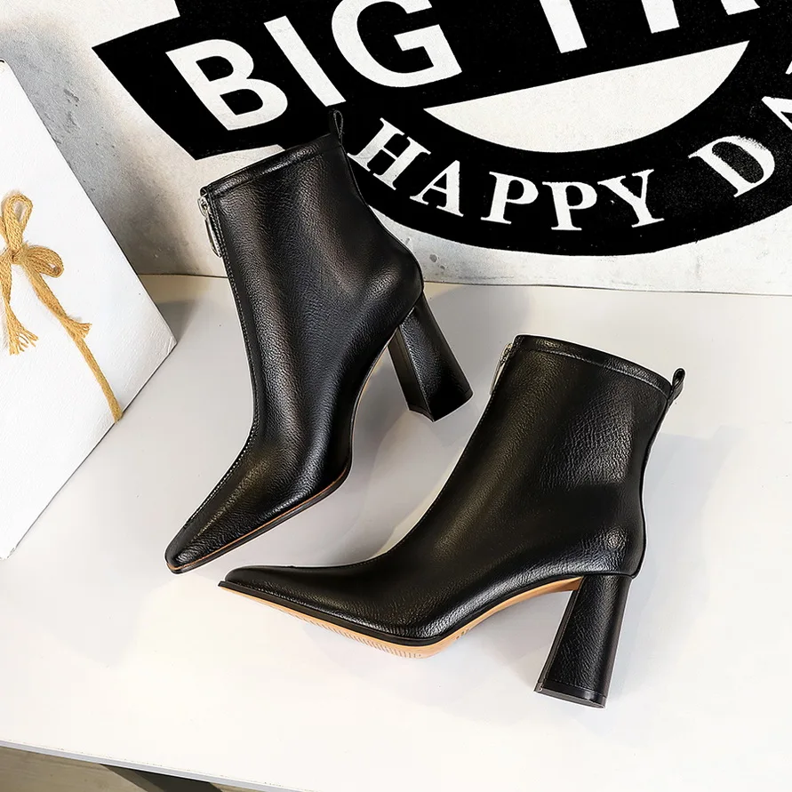 Купи BIGTREE Elegant Women Ankle Boots High Heels PU leather Boots Square Toe Chunky Heels Zipper Boots Lady Autumn Winter Party Shoe за 1,427 рублей в магазине AliExpress