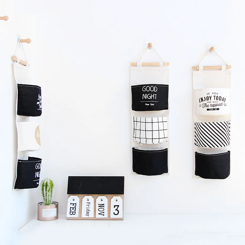 Висячая сумка для хранения в скандинавском стиле 3 кармана хлопковое белье